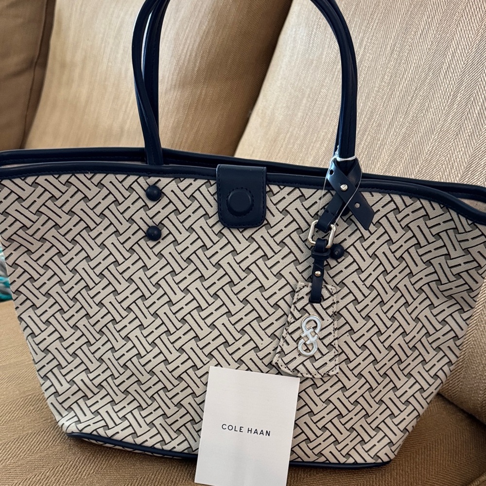 Cole Haan Navy and Cream Patterned Tote